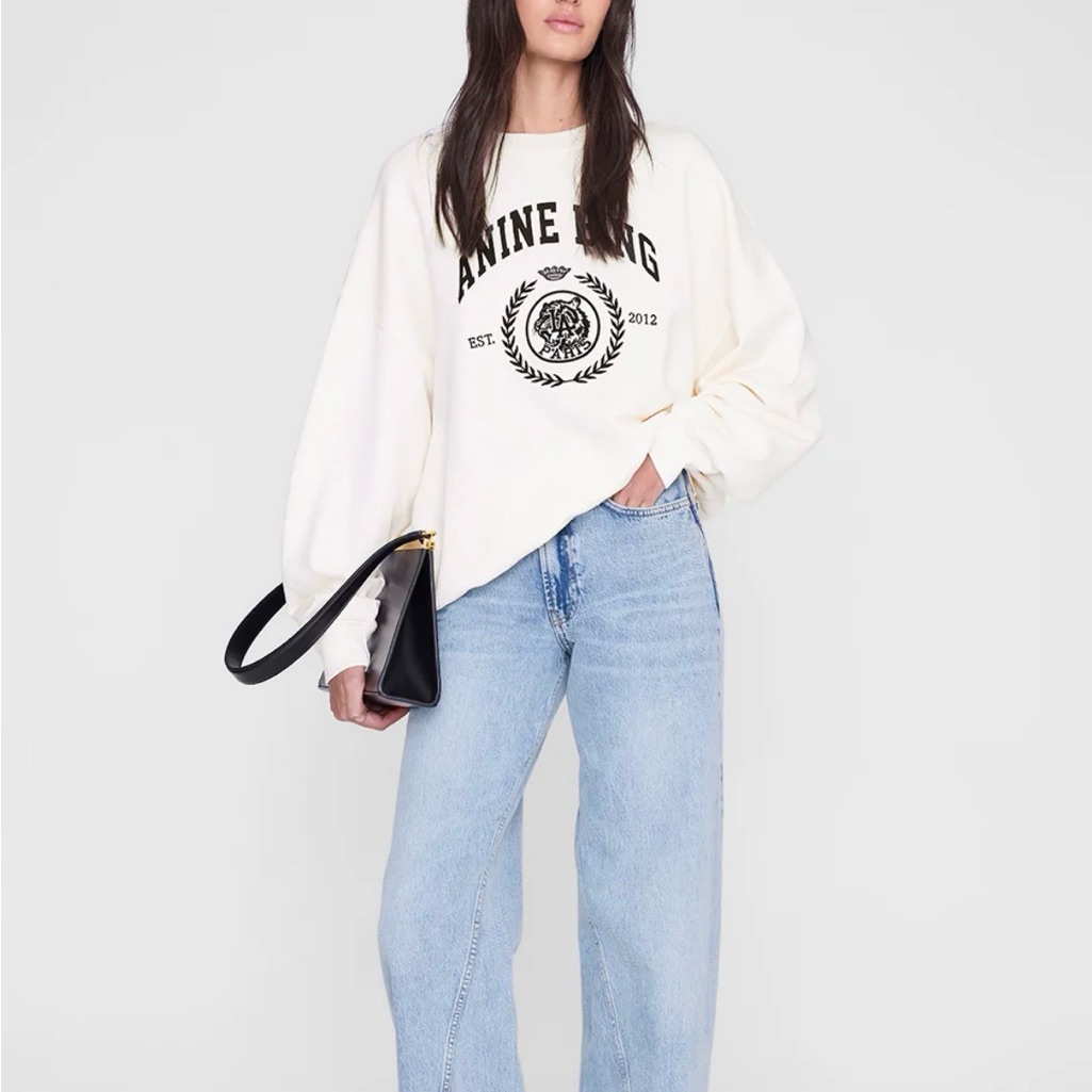 Anine Bing Womens Miles Crewneck Collegiate Sweatshirt Cream Size Medium